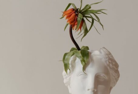 Ancient Roman Festivals - White Ceramic Woman With Orange Flower on Head Bust