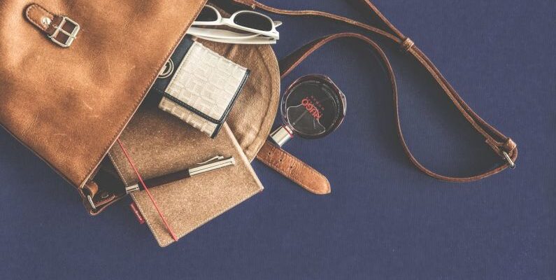 Leather Goods - Brown Leather Crossbody Bag With White Framed Sunglasses
